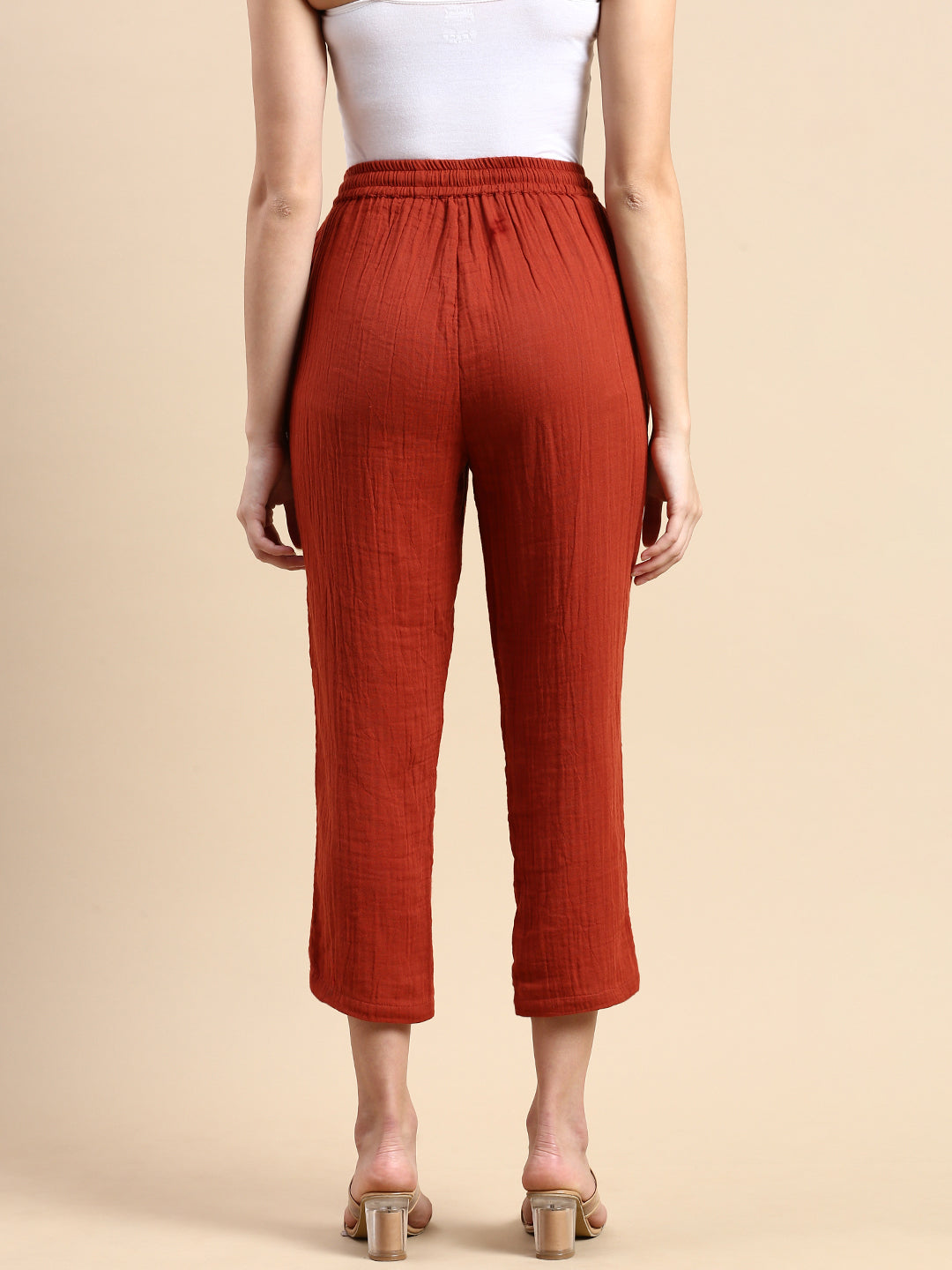 De Moza Women Straight Pants in Rust Orange