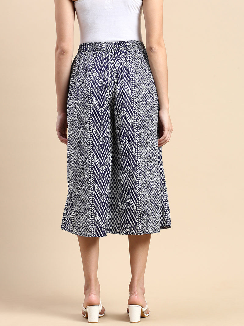 De Moza Women Printed Culottes Navy Blue