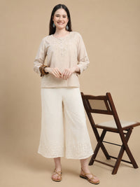 De Moza Women Woven Viscose Relaxed Fit Culottes with Functional Pockets Natural - De Moza