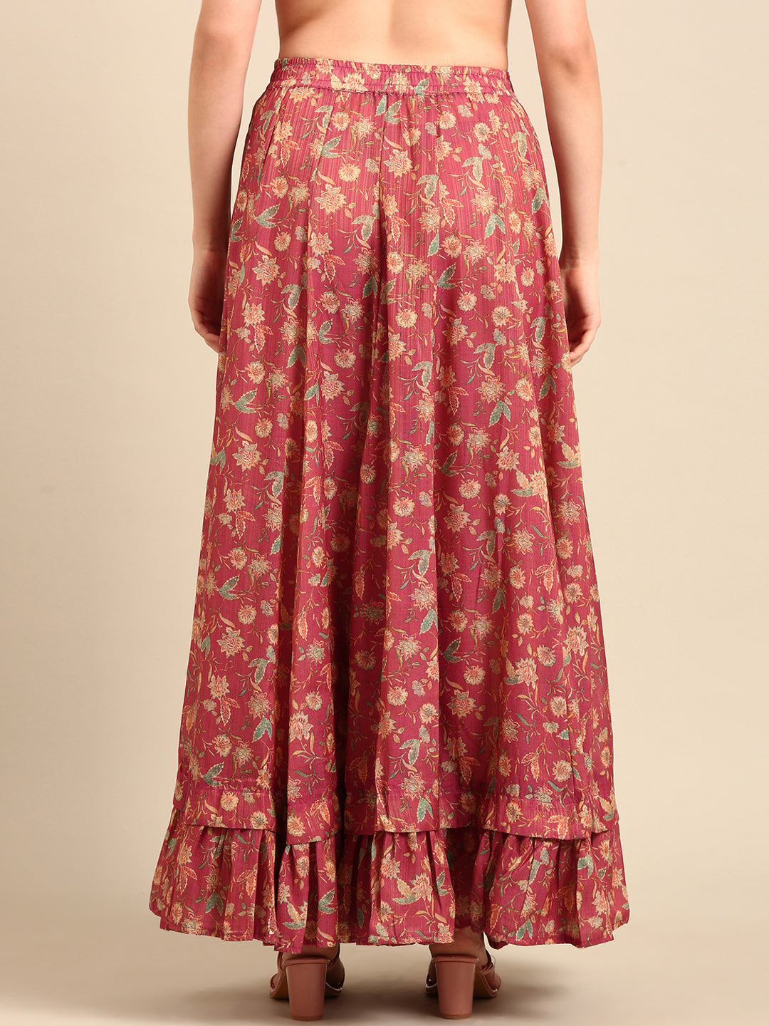 Skirt All Over Print-Dark Pink - De Moza