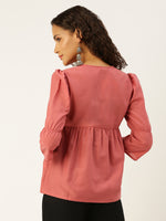 De Moza Women  Top  Embroidery Cotton Dark Dusty Pink - De Moza