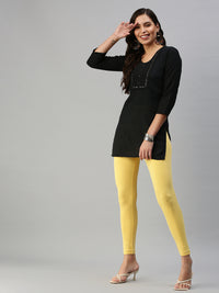 De Moza Ladies Ankle Length Leggings Solid Cotton Yellow