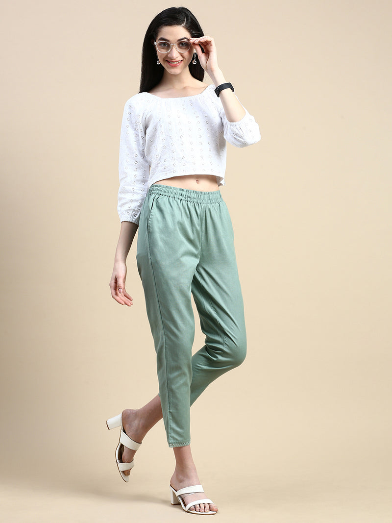 Cigarette Pants-Sage Green - De Moza