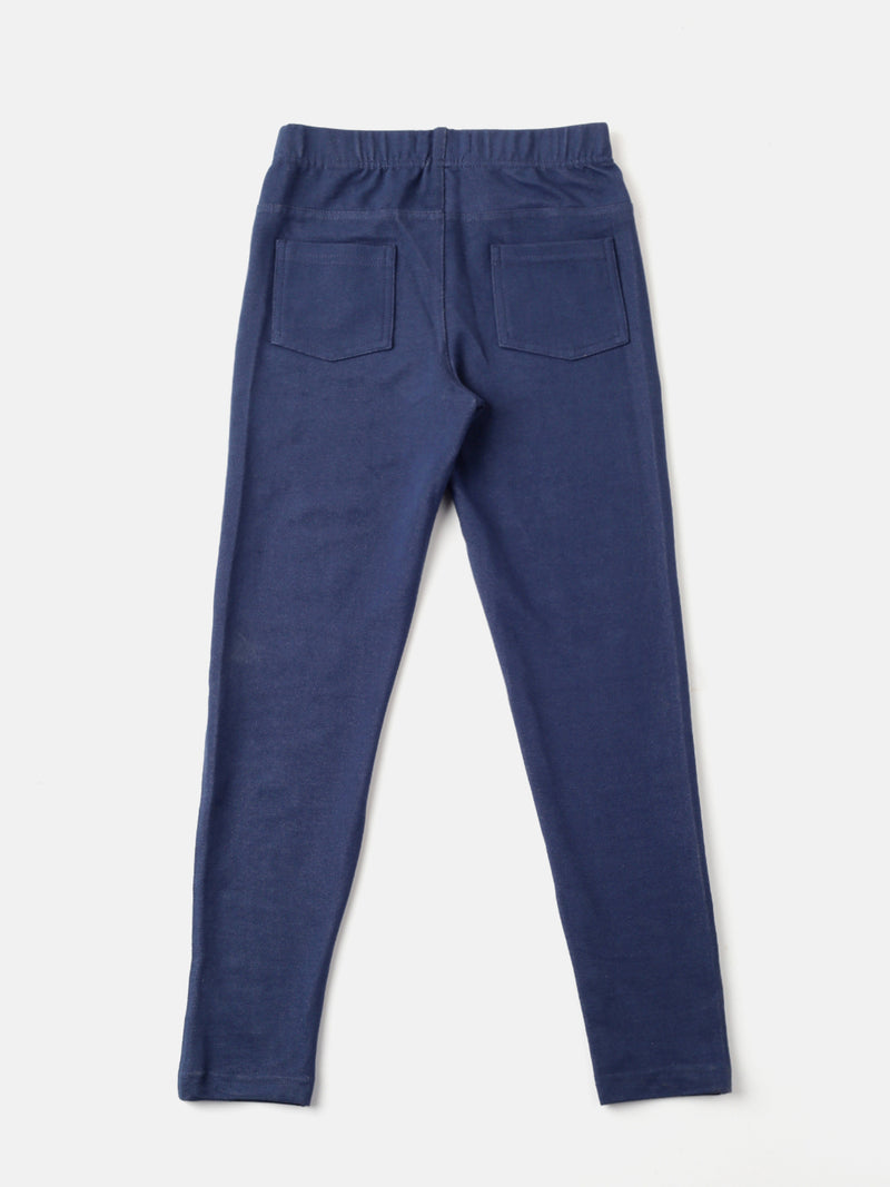 De Moza Girls Solid Jegging Navy Blue
