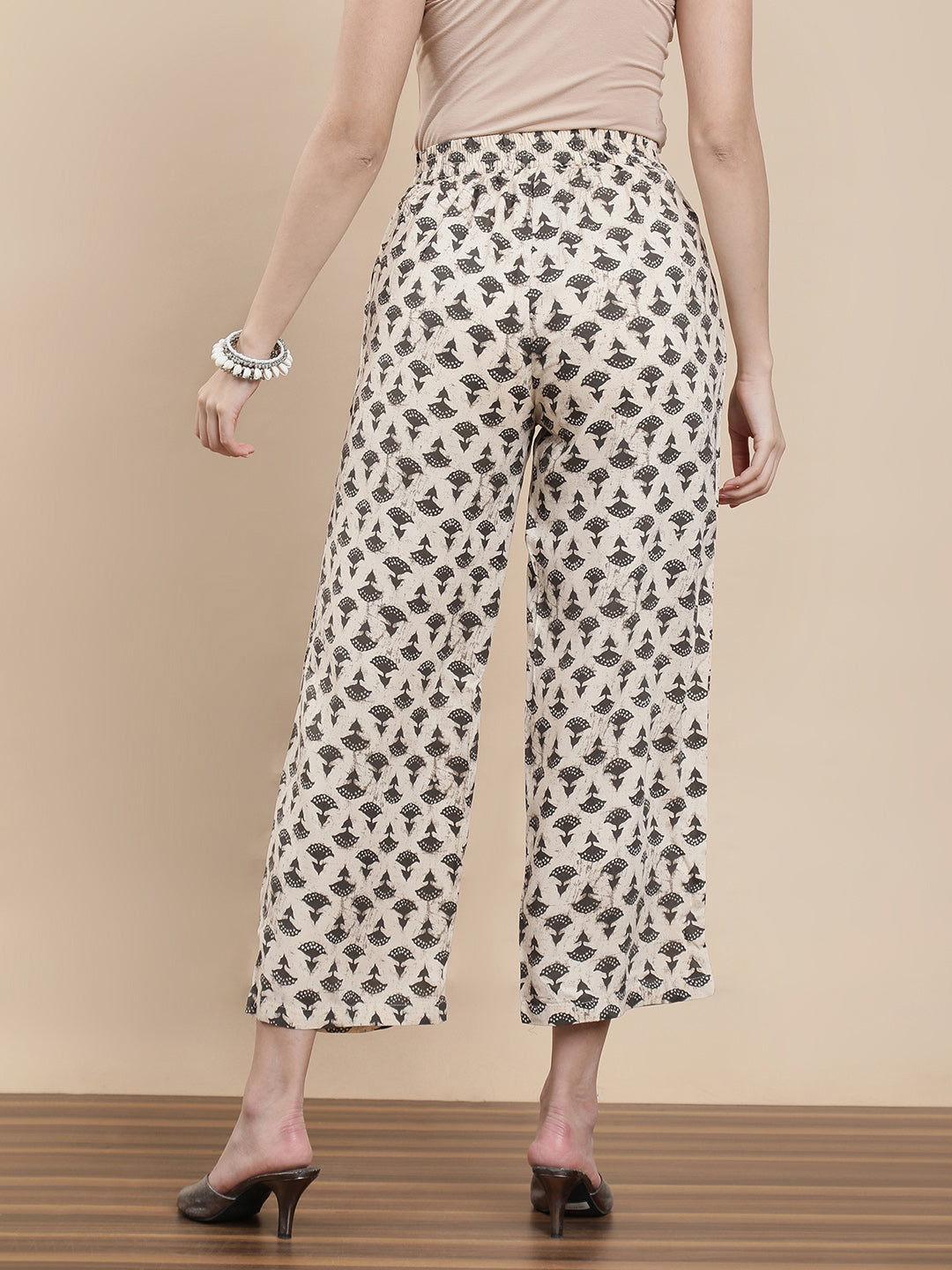 De Moza Women's Festive Palazzo Offwhite