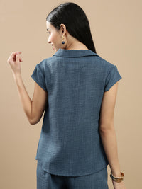 De Moza Women Casual Top Teal Blue