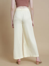 De Moza Women Woven Polyester Work wear Casual Pant with Functional Pockets Offwhite - De Moza