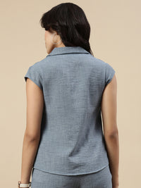 Co-Ord Set(Casual Top & Narrow Palazzo)-Indigo
