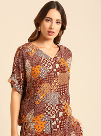 Printed Top-Brown - De Moza