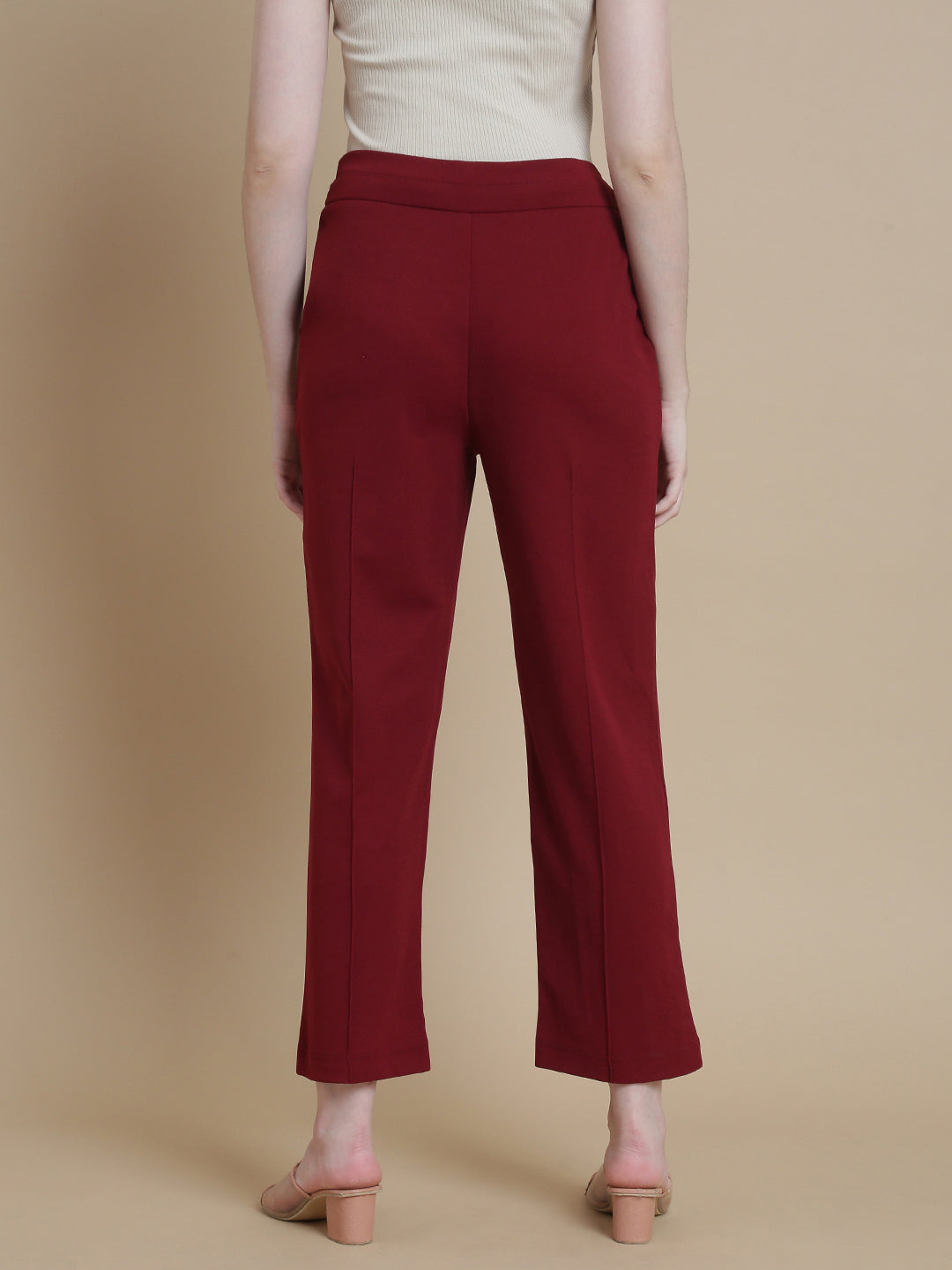 De Moza Women Woven Polyester Work wear Casual Pant with Functional Pockets Burgundy - De Moza
