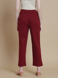 De Moza Women Woven Polyester Work wear Casual Pant with Functional Pockets Burgundy - De Moza