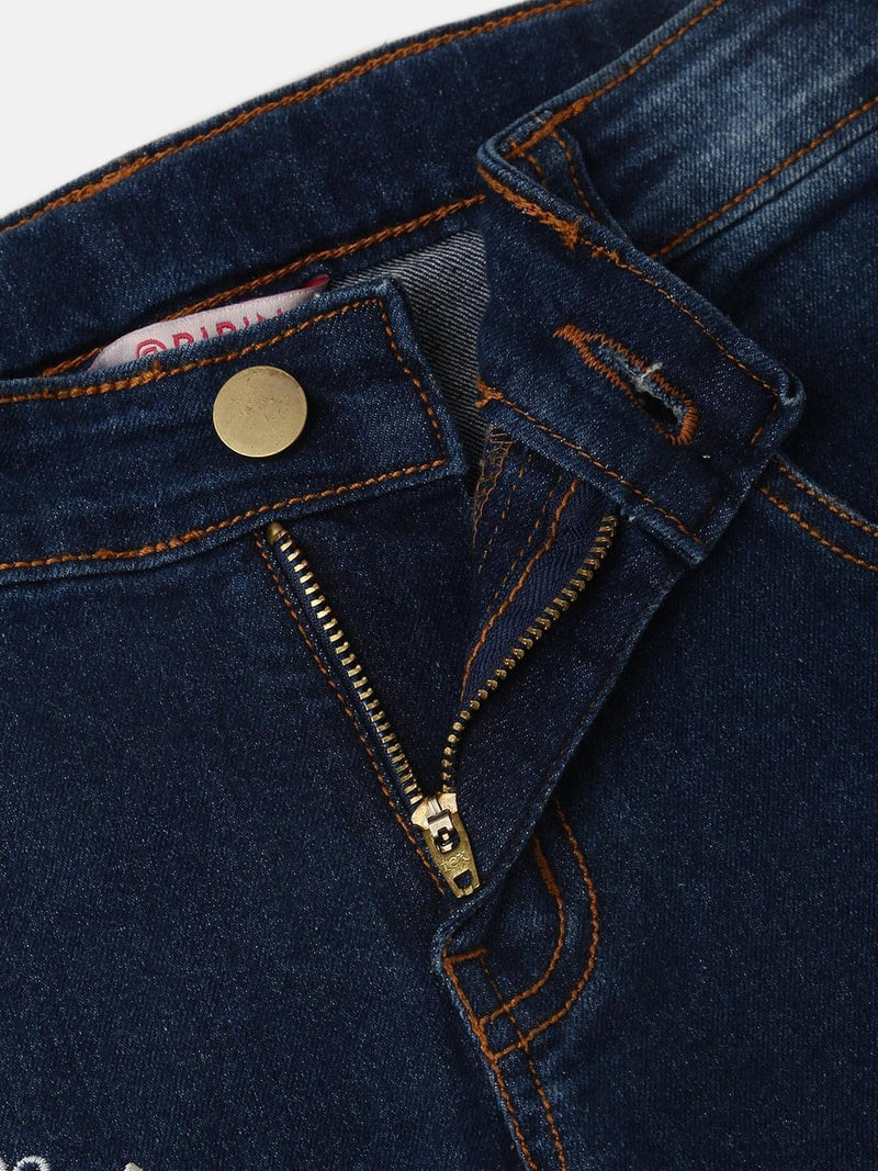 De Moza Girls Jeans Solid Denim Dark Blue - De Moza