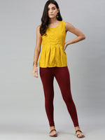 De Moza Ladies Ankle Length Leggings Solid Cotton Dark Maroon