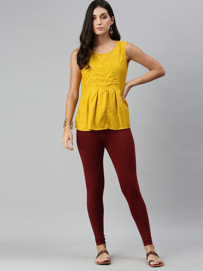 De Moza Ladies Ankle Length Leggings Solid Cotton Dark Maroon