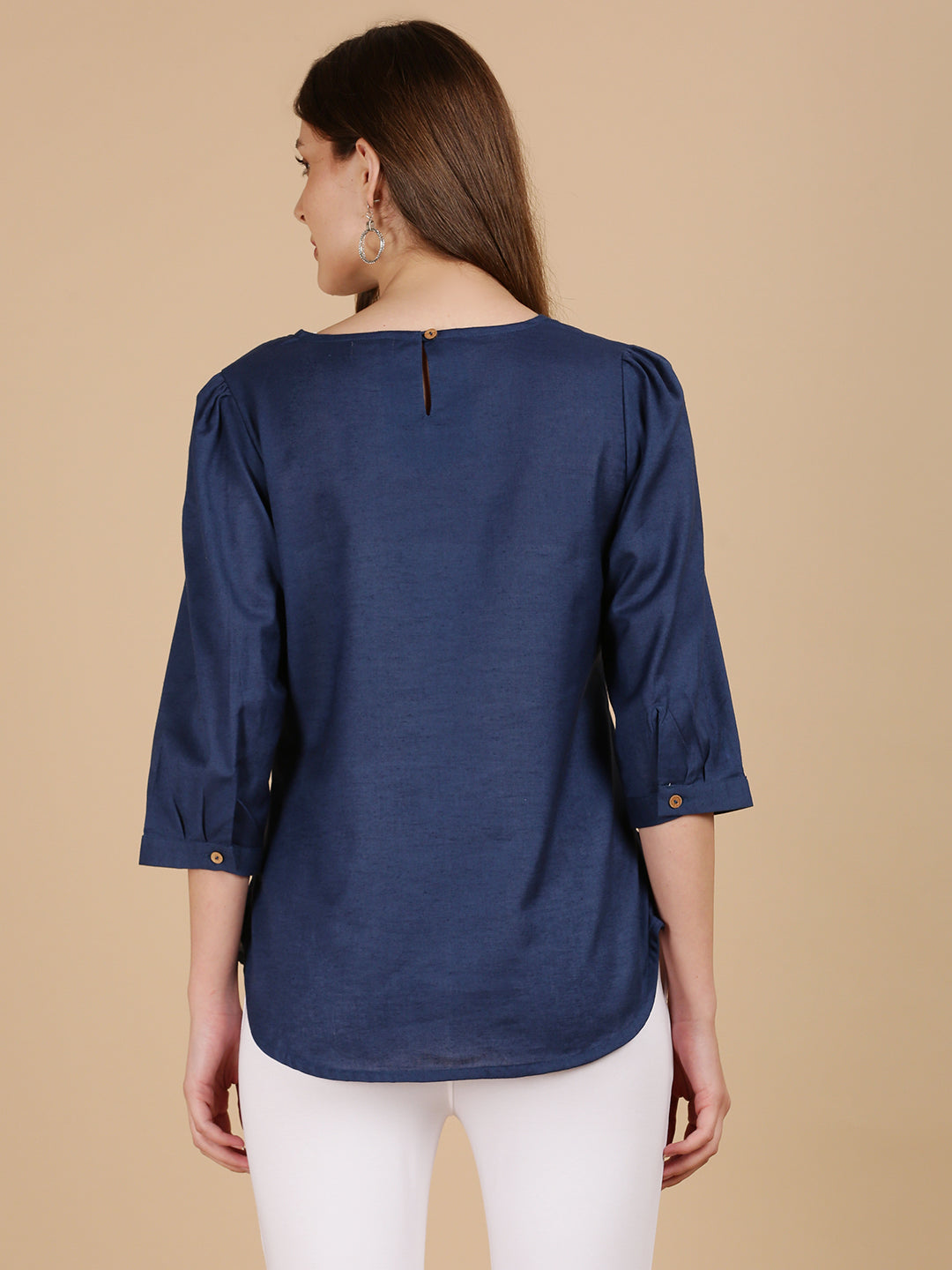 De Moza Women Woven Rayon Regular Fit Top Navy