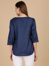 De Moza Women Woven Rayon Regular Fit Top Navy
