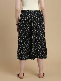 De Moza Women Woven Rayon High Twist Loose Fit Printed Culottes with Functional Pockets Black - De Moza