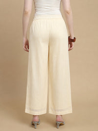 De Moza Women Woven Cotton Dobby Regular Fit Straight Palazzo Pant with Functional Pockets Chalk - De Moza