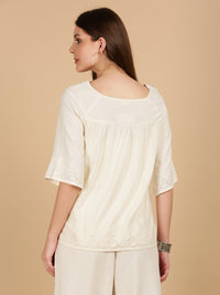 De Moza Women Woven Rayon Boxy Fit Top Natural