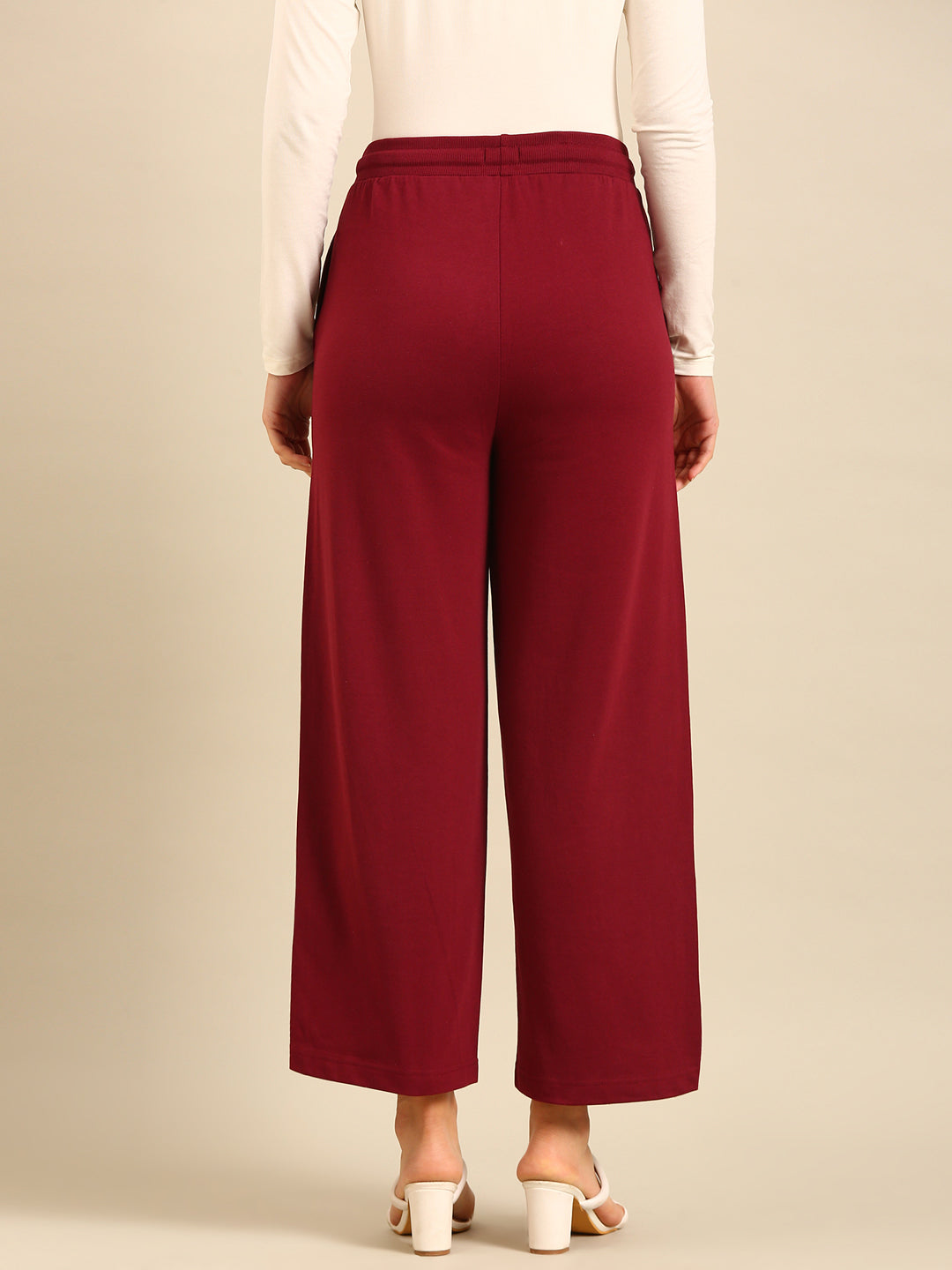 Wide Leg Casual Pant-Burgundy - De Moza