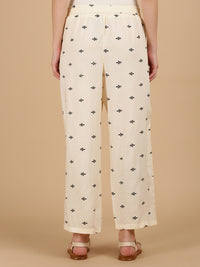 De Moza Women Woven Rayon loosed Fit Palazzo with Functional Pockets Cream