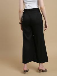 De Moza Women Woven Polyester Regular Fit Work Wear Casual Pant with Functional Pockets Black - De Moza