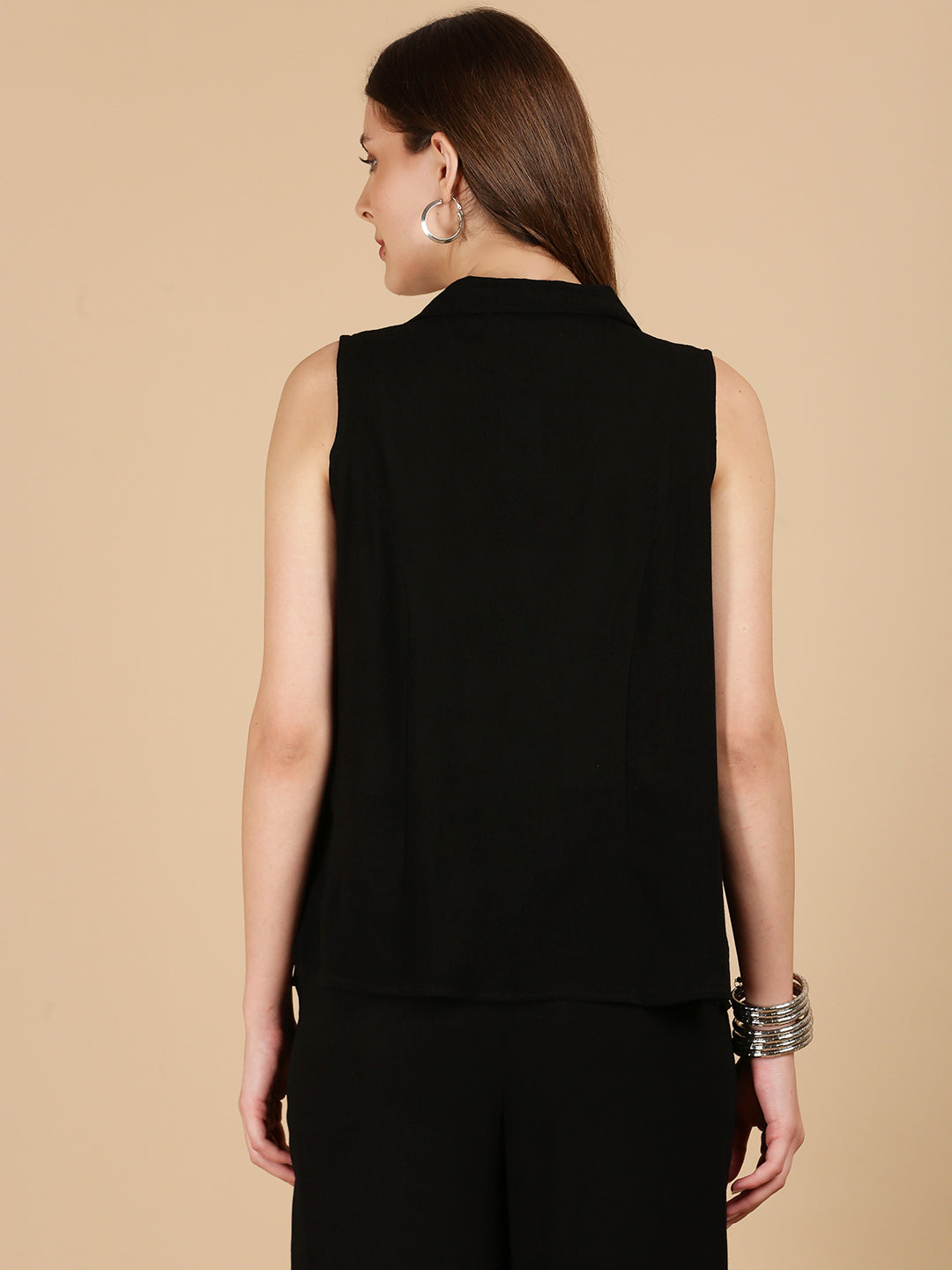 De Moza Women Woven Rayon loosed Fit Top Black