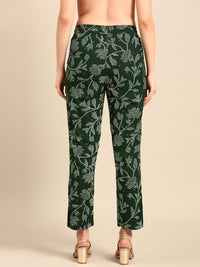 Women Printed Straight Pants Bottle Green - De Moza