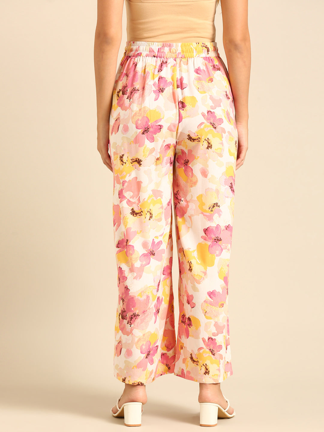 Co-Ord Set Floral Print (Casual Top & Palazzo)-Pink - De Moza