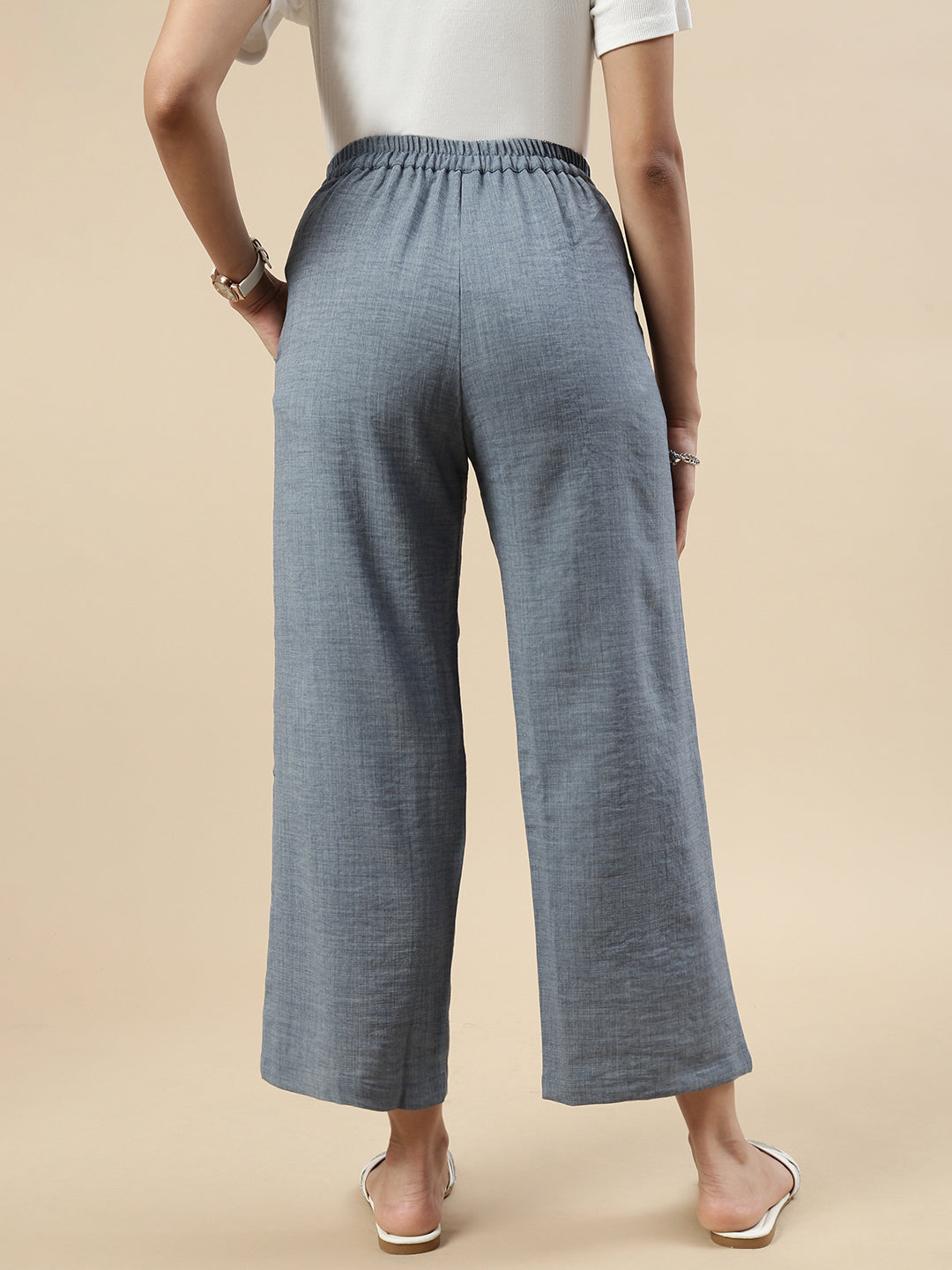 Co-Ord Set(Casual Top & Narrow Palazzo)-Indigo