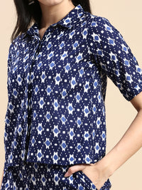 De Moza Women Printed Top Indigo