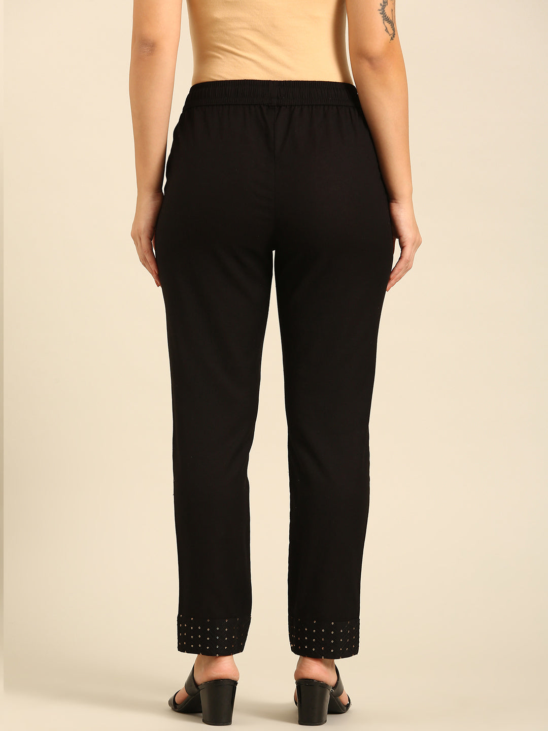 Cigarette Pant Embroidered-Black - De Moza