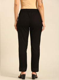 Cigarette Pant Embroidered-Black - De Moza