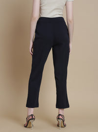 De Moza Women Woven Polyester Work wear Casual Pant with Functional Pockets Navy - De Moza