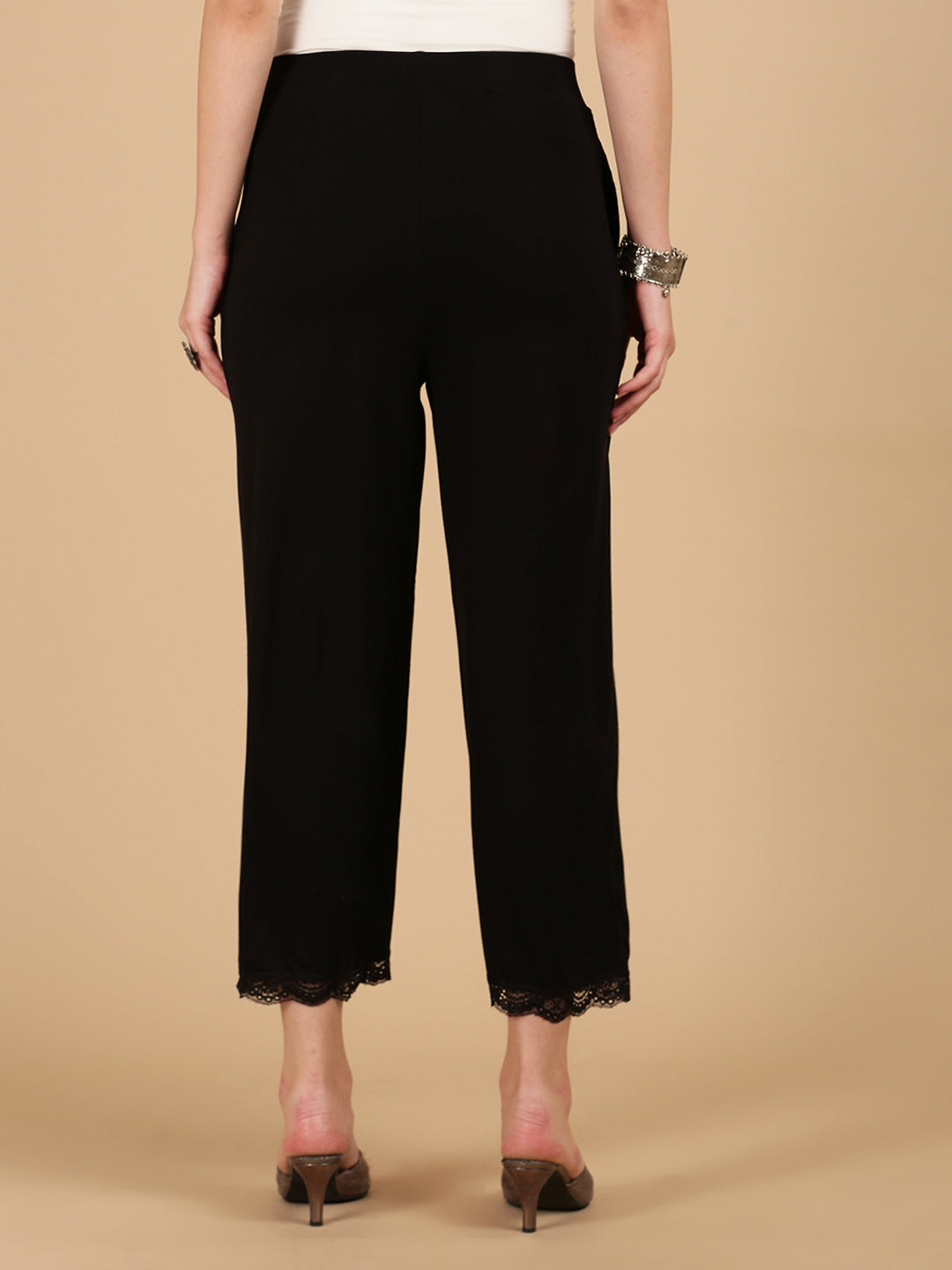 De Moza Women Knitted Viscose loosed Fit Palazzo with Functional Pockets Black