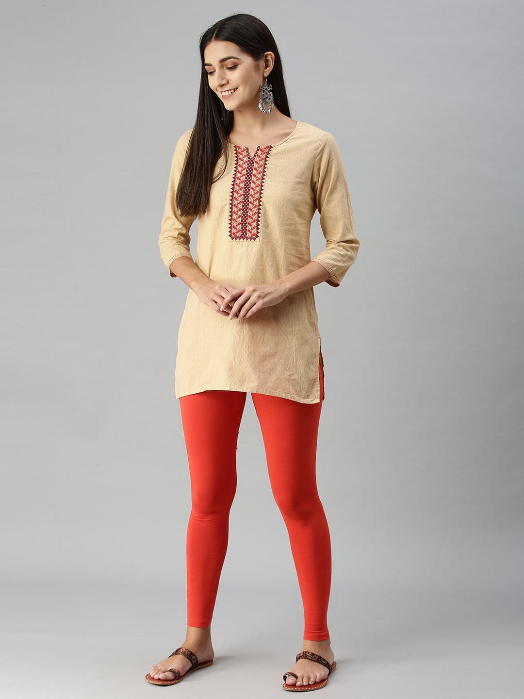 Ankle Length Leggings Cotton-Rust Orange - De Moza