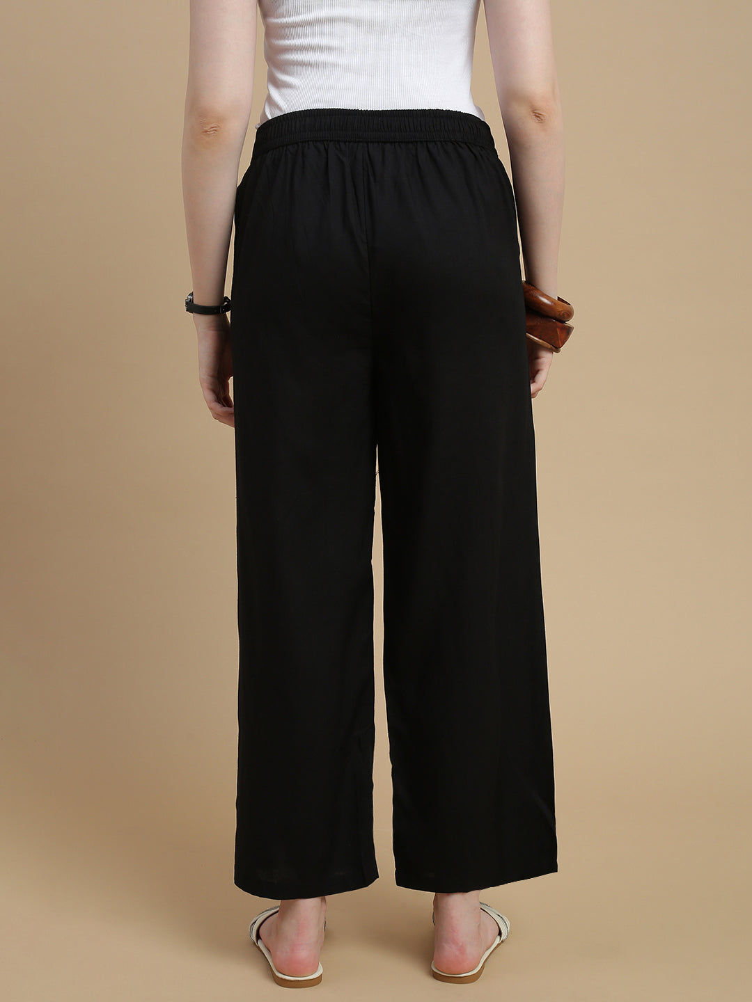De Moza Women Viscose  Palazzo Pant with Functional Pockets Black - De Moza