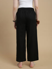 De Moza Women Viscose  Palazzo Pant with Functional Pockets Black - De Moza