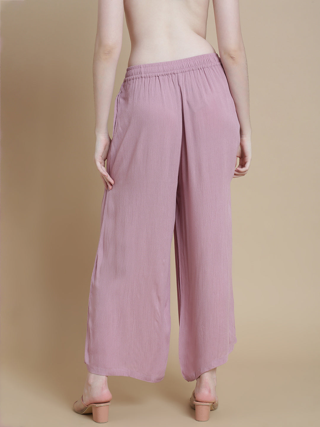 De Moza Women Woven Rayon Straight Palazzo with Functional Pockets Light Pink - De Moza