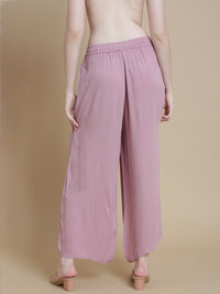 De Moza Women Woven Rayon Straight Palazzo with Functional Pockets Light Pink - De Moza