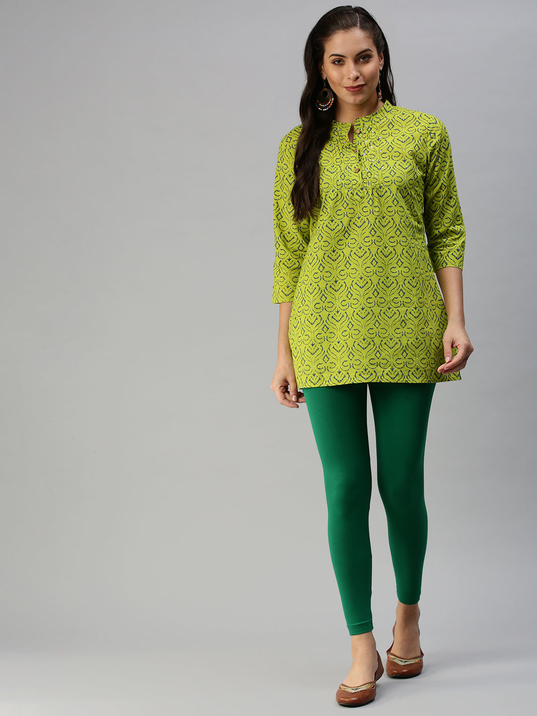 Ankle Length Leggings Cotton-Green - De Moza