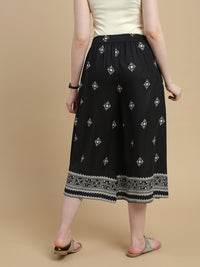 De Moza Women Woven Rayon Loose Fit Printed Culottes with Functional Pockets Black - De Moza