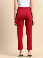 De Moza Women Needle Pant Knit Bottom Solid Cotton True Red - De Moza
