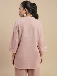 De Moza Women's Officewear Co-ords (Short Kurta & Straight Pant) Light Peach - De Moza
