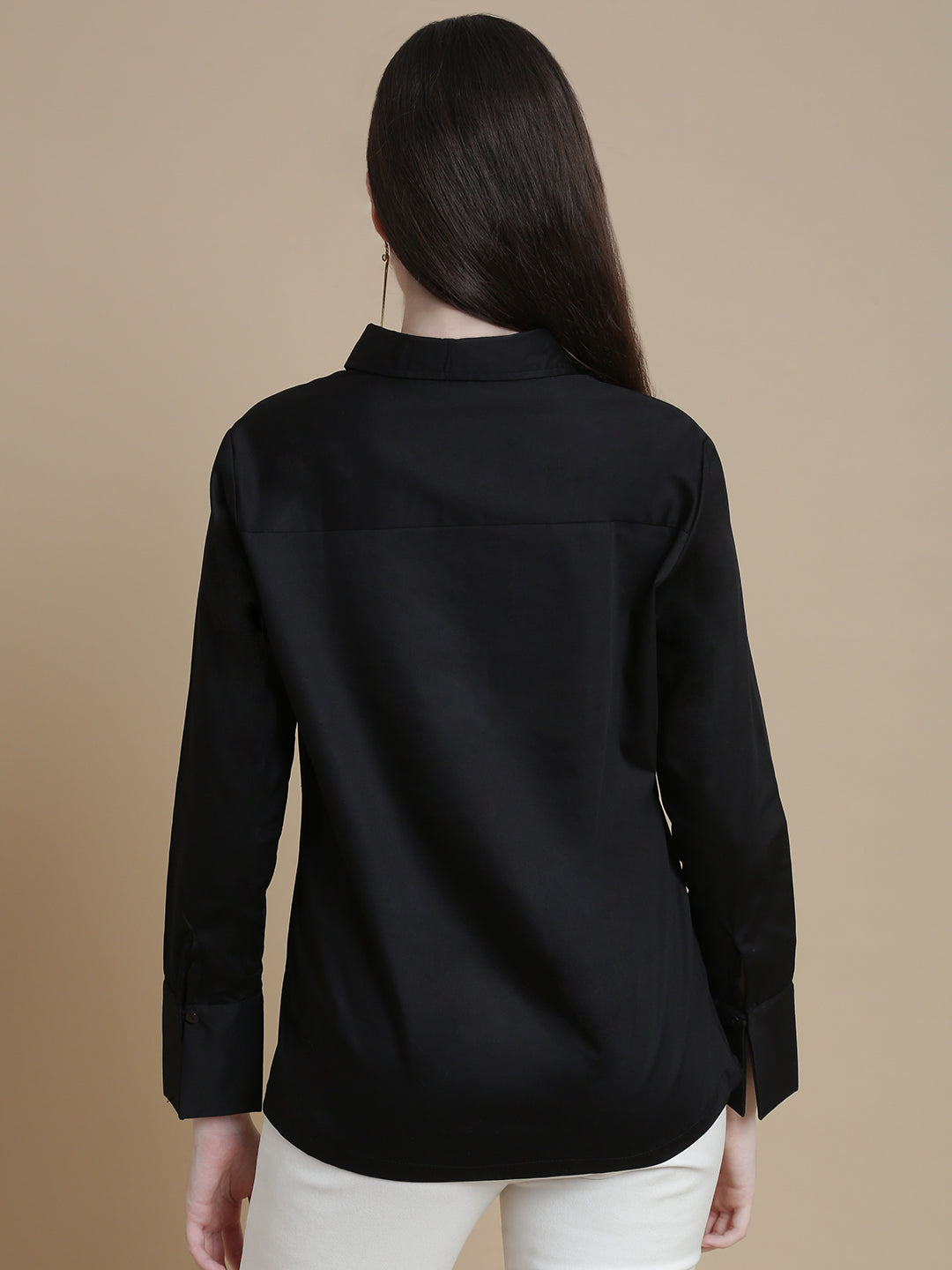 De Moza Women Woven Formal Viscose Satin Shirt Black - De Moza