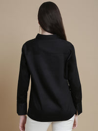 De Moza Women Woven Formal Viscose Satin Shirt Black - De Moza
