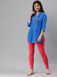 De Moza Ladies Ankle Length Leggings Solid Cotton Coral