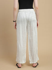 De Moza Women Woven Rayon Dobby Loose Fit Printed Straight Palazzo Pant with Functional Pockets Offwhite - De Moza