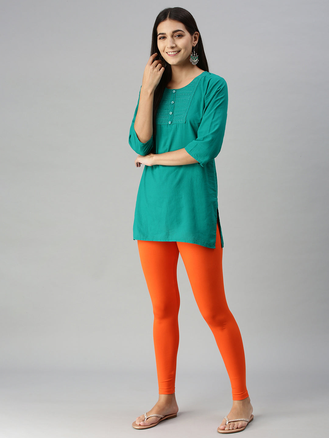 Ankle Length Leggings Cotton-Orange - De Moza