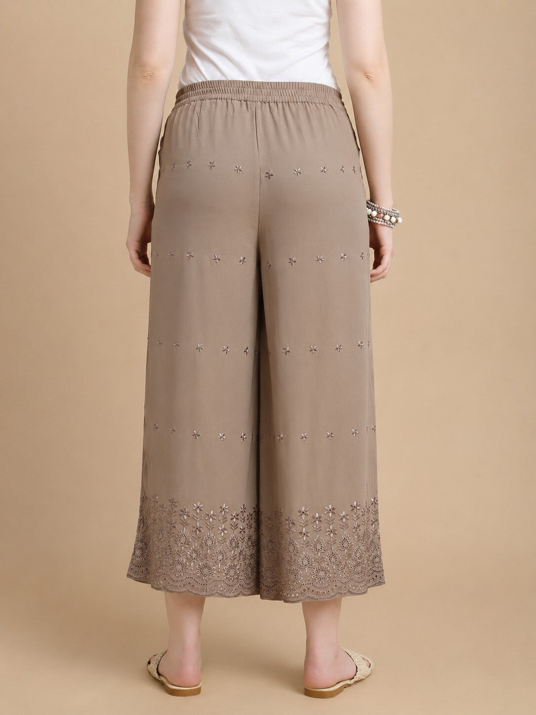 De Moza Women Woven Viscose Relaxed Fit Culottes with Functional Pockets Taupe - De Moza